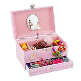 Round Rich Music Jewelry Box and Ballerina Dance Necklaces with Melody is Swan Lake Pink