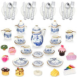 41 Pieces 1:12 Scale Miniatures Dollhouse Kitchen Accessories 15 Porcelain Tea Cup 16 Mini Doll Plate Knife Fork Spoon 10 Miniature Decor Dessert Pastry Cake Table Decor for Cook Party (Retro Style)