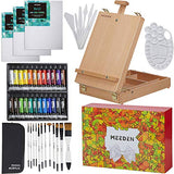 MEEDEN Acrylic Painting Set - Easel Art Set Solid Beech-Wood Studio Sketch Easel Box, 24×12ML Acrylic Paints, Canvas Panels, Acrylic Paintbrushes, Paint Palette, for Artists, Beginner & Adults