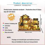 WYD Japanese Style Large Luxury Courtyard Model 3-Story Villa Wooden Dollhouse Kit DIY Creative Dollhouse Craft with Dust Cover, Music Movement, LED