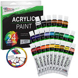 U.S. Art Supply 60 Piece Deluxe Acrylic Painitng Set wtih 12 Pack of 8" X 10" Professional Artist Quality Canvas Panel Boards, Aluminum Tabletop Easel, 24 Acrylic Colors, Acrylic Painting Pad