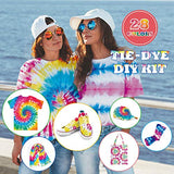 Tie Dye Kit for Kids and Adults, SUEFFI 28 Colors Tie Dye Kit with Aprons, Rubber Bands, Disposable Gloves, Spray Heads, Funnels, One Step Tie Dye Kits for Halloween & Party DIY Clothing