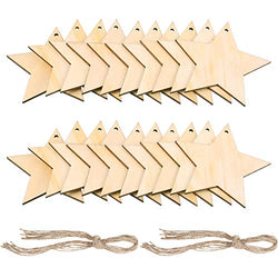 Pangda 20 Packs Wooden Star Cutouts Hanging Ornaments with 20 Packs Strings for Wedding, DIY,