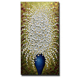 Asdam Art- White Flower in Vase Wall Art Abstract Floral Oil Paintings On Canvas Vertical Artwork for Living Room24x48 inch