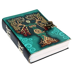 SH SHIFAA HANDICRAFT Blank Spell Book Of Shadows Journal With Lock Clasp Prop Vintage Handmade Paper Leather Diary Embossed Prayer Pagan Antique Witchcraft Wiccan Notebook Daily ( 7 X 5 Inches )