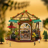 DIY Dollhouse Mini Kit Coffee Shop Green Mini House For Adults 1:24 Scale Houses Garden Cafe With Green Plants Dollhouse Miniature Kit DIY Doll House Kit Miniature House DIY Kit House Building Kit