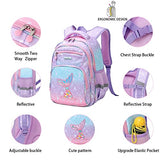 Cute Kid Backpack Girl, 16 Inch Funny Mermaid Rainbow Kawaii Elementary Fancy Preschool Kindergarten School Bookbag fits 8 9 10 11 12 Years Old Side Pocket Chest Strap Purple