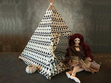 Miniature Teepee Tent with Mattress and Pillows for 1/4 Scale BJD Doll Handmade