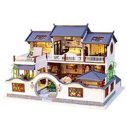 Spilay DIY Dollhouse Miniature with Wooden Furniture Kit,Handmade Mini Home Craft Model Chinese Style Plus with LED & Music Box,1:24 Scale Creative Doll House Toys for Teens Adult Gift (Ancient Dream)