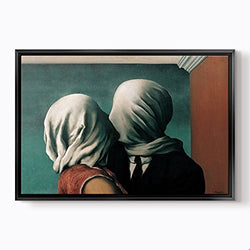 PlusCanvas - Lovers - Rene Magritte - 75 x 50cm (30" x 20") Black Framed Print