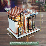 DIY Miniature Dollhouse Wooden Furniture Kit Book Shop DIY Mini House 1:24 Scale Room Assembly Doll House Building Kit Festival Birthday Gifts for Adults Girls with LED Light Dust Cover Music Movement