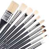 Falling in Art 10PCS Professional Paint Brushes Set - Long Handle Natural Hog Bristle Artist Brushes, Mixed Painting Art Supplies for Artists and Adults for Oil, Gouache and Acrylic Painting