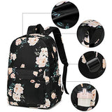 School Backpack for Teen Girls Bookbags Elementary High School Floral Laptop Bags Women Travel Daypacks (Black flower)