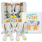 We are Twins - Baby and Toddler Twin Gift Set- Includes Keepsake Book and Set of 2 Plush Elephant Rattles for Boys and Girls. Perfect for Newborn Infant - Baby Shower - Toddler Birthday - Christmas