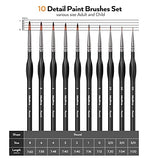 Nicpro Mini Detail Paint Brush Set, 10 PCS Black Small Professional Artist Miniature Fine Detail Brushes for Watercolor Art Oil Acrylic, Craft Models Rock Painting & Paint by Number -Come with Holder