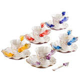 ZaH 3D Goldfish Coffee Mugs Animal Rainbow Ceramic Mug Milk Teacup Afternoon Tea Cup and Saucer Set with Spoon, Purple