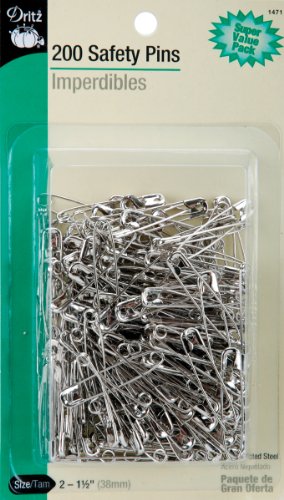 Dritz 1471#2 Steel Safety Pins with Nickel Finish, 1-1/2" (200-Pack)