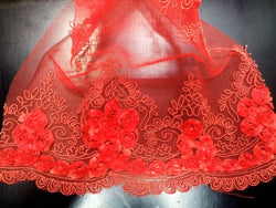 Corsage Lace Embroidered Roses on Mesh Red 56 Inch Wide Fabric By the Yard (F.E.®)
