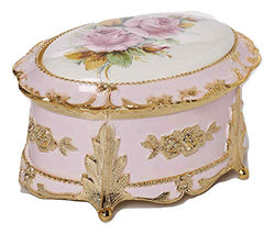 Classic Floral Oval Shaped Musical Jewelry Box playing Memory