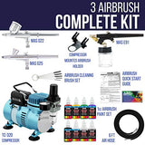 Master Airbrush Cool Runner II Dual Fan Air Compressor Airbrushing System Kit with 3 Professional Airbrushes, Gravity & Siphon Feed - 6 Primary Opaque Colors Acrylic Paint Artist Set - How to Guide