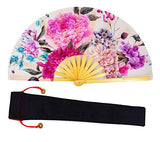 Amajiji Large Folding Fan, Chinease/Japanese Bamboo and Nylon-Cloth Folding Hand Fan, Hand