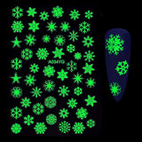 Luminous Christmas Nail Stickers - 3D Glow in The Dark Snowflake Nail Art Decals Self-Adhesive Fluorescence Snowflake Flame Butterfly Stars and Moon Nail Decorations for Xmas Party (5 Sheets)