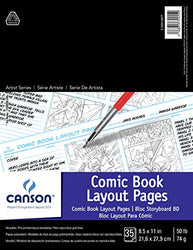 CANSON 100510877 Comic Book Layout Pages Paper Pad with Preprinted, Non-Reproducible, Blue Lines, 50 Pound, 8.5 x 11 Inch, 35 Sheets