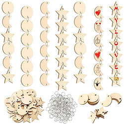 400 Pieces Wooden Star/Circles/Moon Tag with Holes and Ring Clips, Wooden Discs Ornaments for Birthday Boards, Valentine, Chore Boards and Crafts, 1.18 Inch