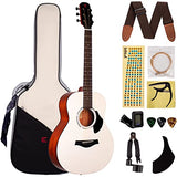 Eitmoss 36 Inch Acoustic Guitar Soild Top Guitar Travel Dreadnought Acoustic Guitar 3/4 Size Spruce Wood Bundle Kit with Air-cushioned Shoulder Straps Bag EM-200(White)