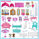aotipol Dollhouse Dreamhouse with Cloister, Stairs and Yard - Doll House and Furniture, Accessories, Pets, Doll - DIY Dollhouses Pretend Play Toys for Girls Kids Indoor