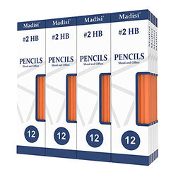 Wood-Cased #2 HB Pencils, Yellow, Pre-sharpened, 16 Packs of 12-Count, 192 pencils in box by Madisi
