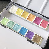 Bower Bird Metallic Watercolor Paints Set Glitter Watercolour Solid, Set of 12 Assorted Vibrant Colors in Half Pans,Perfectly Presented in Any Art or Mixed Media Project.