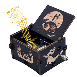 WISHDIAM Music Box The Nightmare Before Christmas Vintage Engraved Wood Music Box, Halloween Musical Box Gift for Daughter/Wife/Mother/Friends, Mechanism Music Box Gifts for Halloween/Christmas