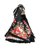 AvaCostume Womens Flower Printing Lace Edge Kimono Stlye Lolita Dress, Black L