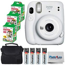 Fujifilm Instax Mini 11 Instant Camera - Ice White (16654798) + 3x Packs Fujifilm Instax Mini Twin Pack Instant Film + Batteries + Case - Instant Camera Bundle
