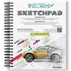 White Paper Sketch Book - 9x12 Inches 100 Sheets (68 lb/100gsm) Fine Tooth Spiral Bound Drawing Paper Pad for Kids and Adults