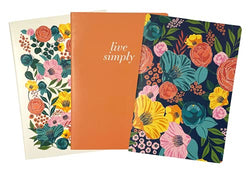 Steel Mill & Co Lined Notebook Journal Set of 3, Soft Cover Travel Writing Journals, 8.5" x 6" Stitch Bound Ruled Notebooks with 64 Pages Each, Garden Blooms