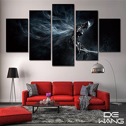 PEACOCK JEWELS [Large] Premium Quality Canvas Printed Wall Art Poster 5 Pieces / 5 Pannel Wall Decor Dark Souls Painting, Home Decor Pictures - Stretched