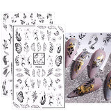 JMEOWIO 10 Sheets Spring Flower Black White Nail Art Stickers Decals Self-Adhesive Pegatinas Uñas Summer Leaf Floral Nail Supplies Nail Art Design Decoration Accessories