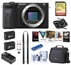 Sony Alpha a6600 Mirrorless Digital Camera Body (ILCE6600/B) Essential Bundle with Bag, 2 Extra Batteries, Charger, 64GB SD Card, and Accessories