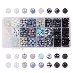 PH PandaHall 1 Box (About 720 pcs) 24 Color 8mm Round Mixed Style Glass Beads Assortment Lot for