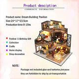SYCW DIY Dollhouse Miniature Wooden Furniture Kit with Dust Cover and Music Box, Doll House Kit with LED Light, Mini Handmade Wooden Dollhouse Toys, Multicolored