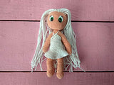 Crochet Doll 4 inch Articulated Blond Hair White Dress Green Eyes Miniature