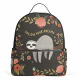 Sloth Backpack, Cute Bookbags Elementary School Bags 12.6"x 5" x 14.8" for Kids Girls