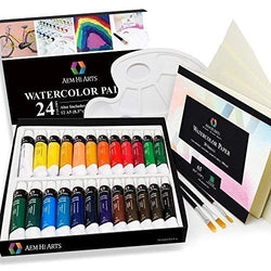 AEM Hi Arts Watercolor Paint Artist Set - 24 Tube Art Kit Includes Colorful Water Color Paints,