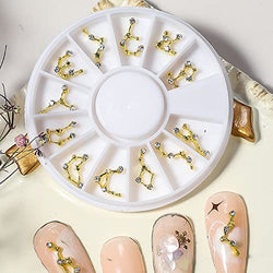 12Pcs Zodiac Nail Charms 3d Nail Art Charms Rhinestone Gold 3D Zodiac Nail Charms Crystal Gems Luxury Jewelry Alloy Nail Charms Rhinestones for Nails DIY Art Decorations Supplies