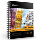 Mix Media Pad, Ohuhu 10"×7.6" Mixed Media Art Sketchbook, 120 LB/200 GSM Heavyweight Papers 62 Sheets/124 Pages, Spiral Bound Mixed Media Paper Pad for Acrylic, Watercolor, Painting ht Papers 62 Sheets/124 Pages, Spiral Bound Mixed Media Paper Pad for Acr