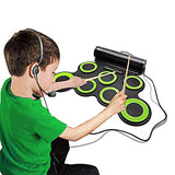 Electronic Drum Set Portable Electronic Drum Pad - Built-In Speaker (DC Powered) - Digital Roll-Up Touch 7 Labeled Pads and 2 Foot Pedals Midi Drum Up to 10H Playing Time Holiday for Kids Children Beginners