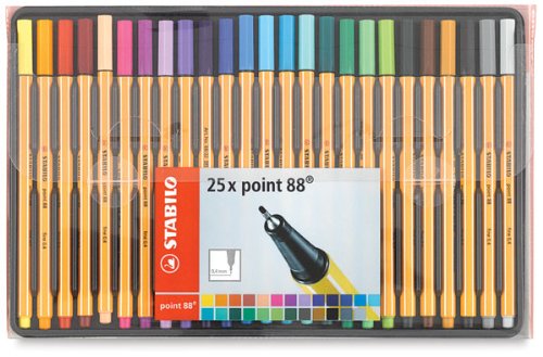 Stabilo Point 88, Fine .4mm pens, 25-color Wallet Set