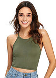 Romwe Women's Sexy Cutout Back Crisscross Spaghetti Strap Crop Cami Top Army Green# S